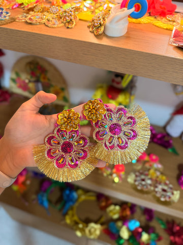 Aretes Dorado Fucsia