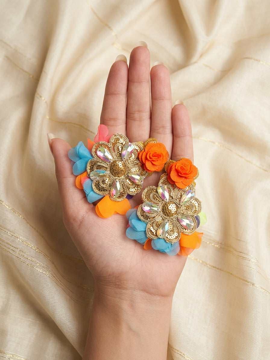 Aretes Flor Naranja/Azulado