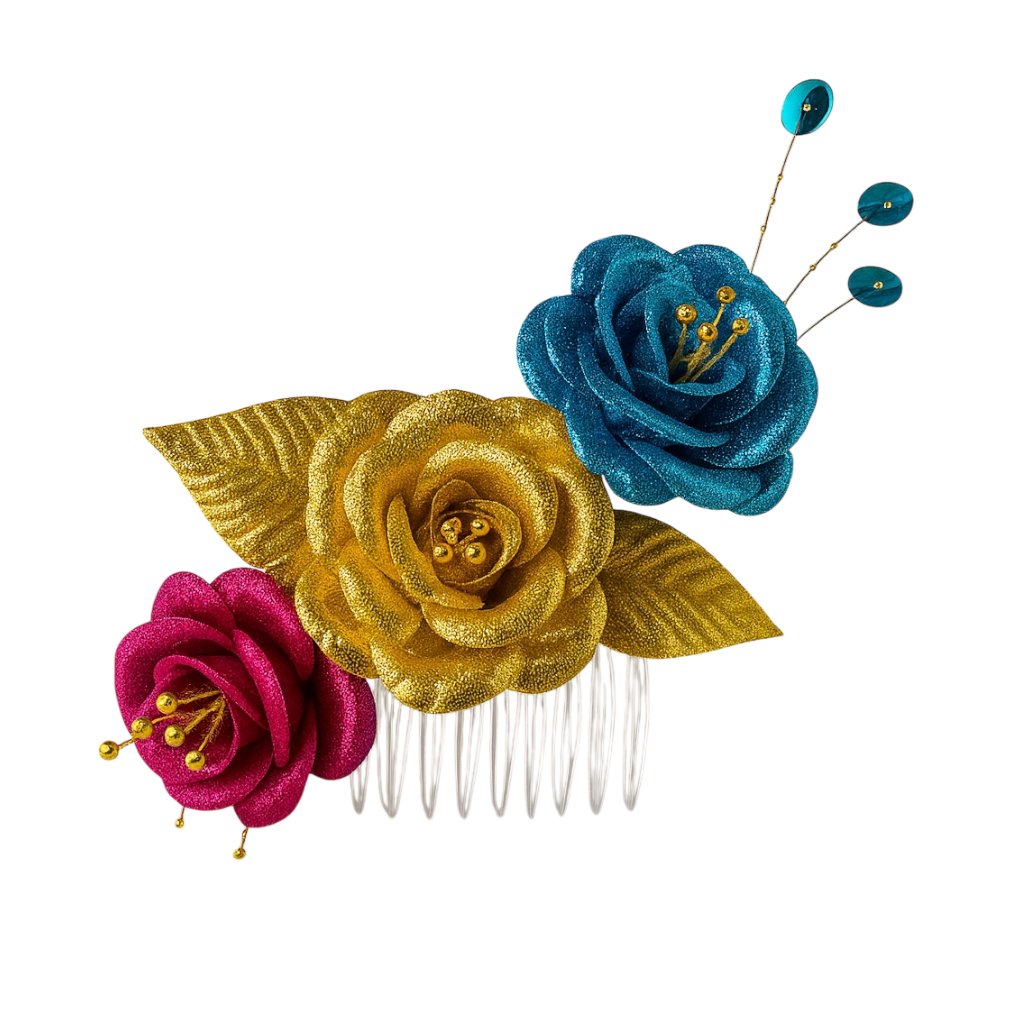 Tocado Rosa, Azul y Dorado