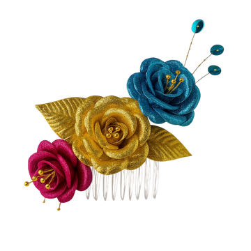 Tocado Rosa, Azul y Dorado